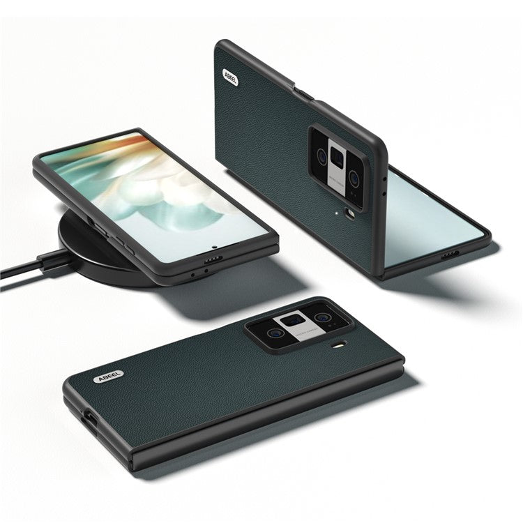 ABEEL For Honor Magic Vs3 5G Case Black Edge Genuine Cow Leather PC Phone Cover - Green