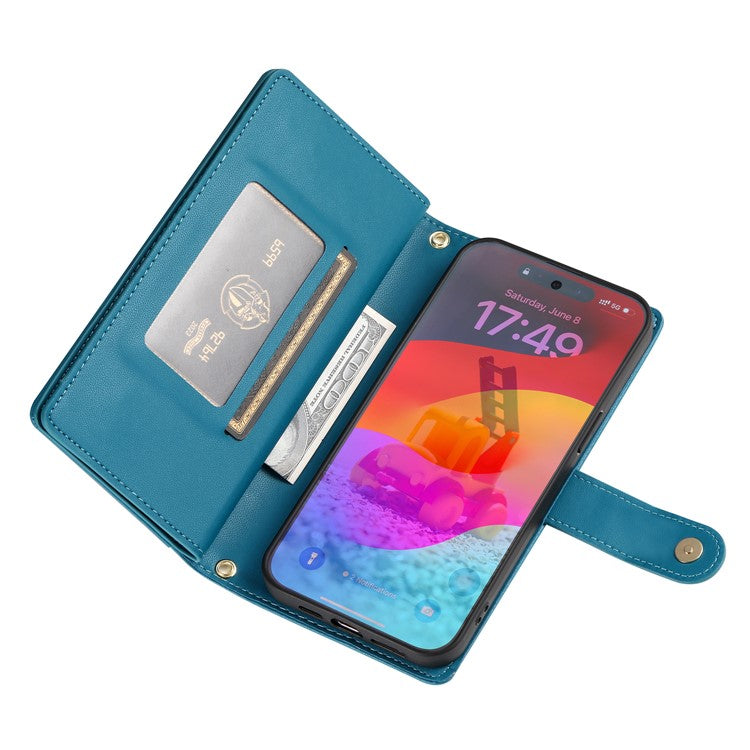 DF-011 For Google Pixel 9 Pro XL Leather Case Zipper Wallet Stand Crossbody Phone Cover - Blue