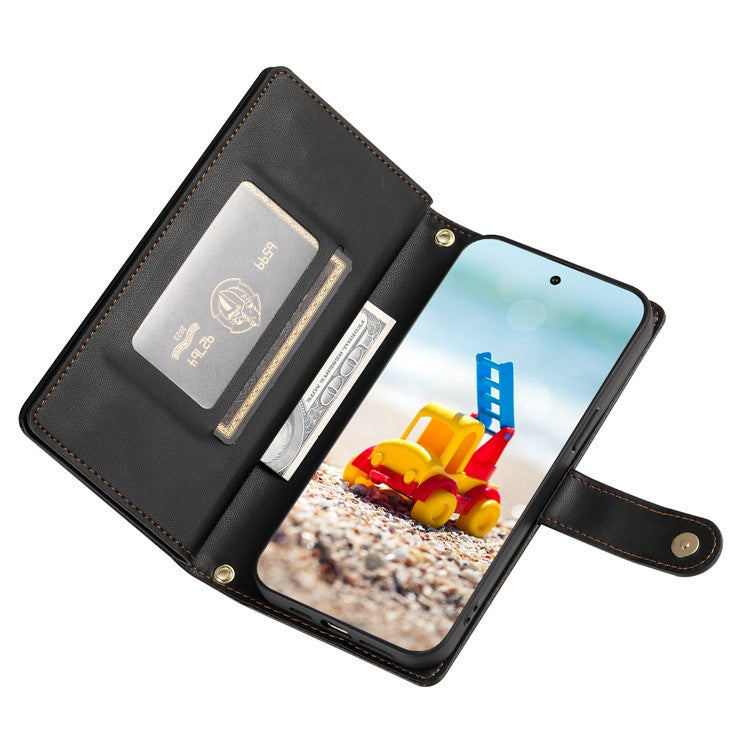 DF-011 For Google Pixel 9 Pro XL Leather Case Zipper Wallet Stand Crossbody Phone Cover - Black