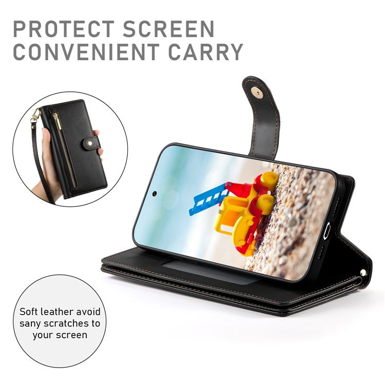 DF-011 For Google Pixel 9 Pro XL Leather Case Zipper Wallet Stand Crossbody Phone Cover - Black