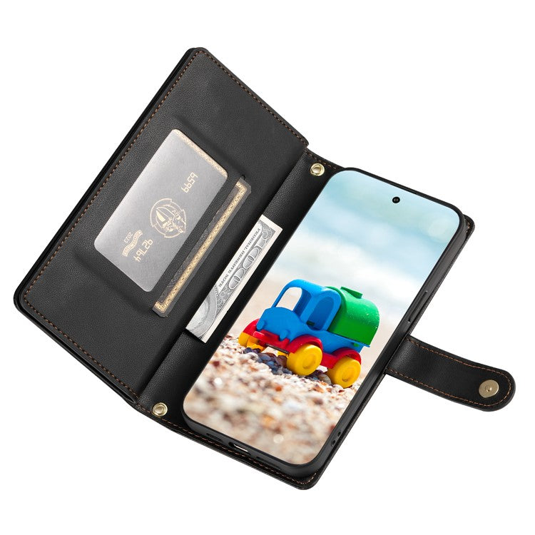 DF-011 For Google Pixel 9 / Pixel 9 Pro Case Multiple Card Slots Zipper PU Leather Phone Cover - Black
