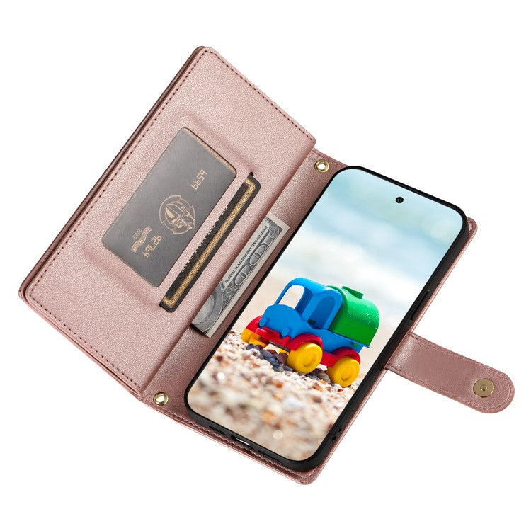 DF-011 For Google Pixel 9 / Pixel 9 Pro Case Multiple Card Slots Zipper PU Leather Phone Cover - Pink