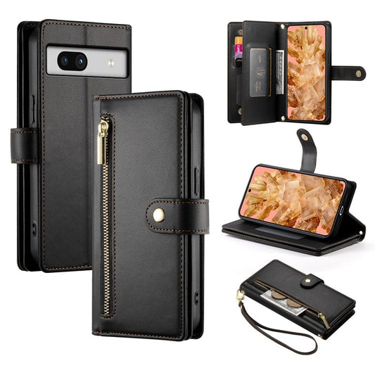 DF-011 For Google Pixel 8 Case Crossbody Leather Phone Cover with Zipper Wallet Card Slots - Black