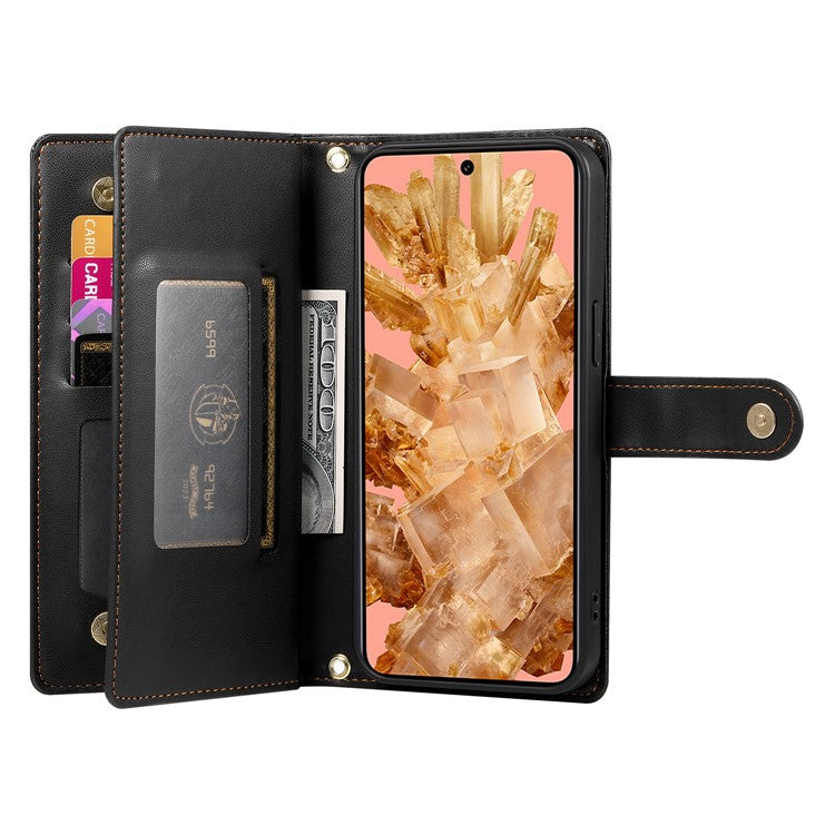 DF-011 For Google Pixel 8 Case Crossbody Leather Phone Cover with Zipper Wallet Card Slots - Black