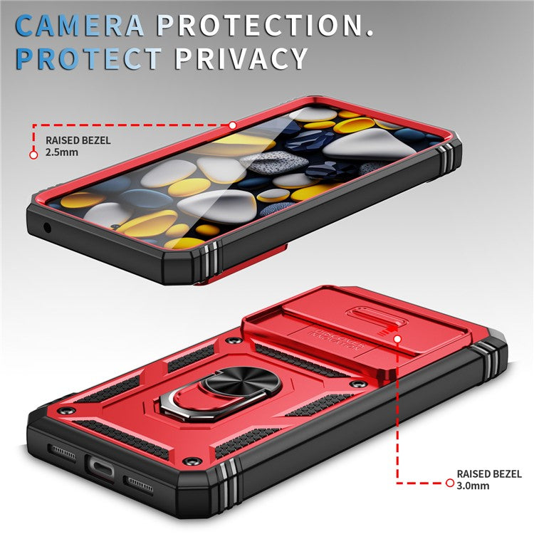 For Google Pixel 8 Pro Case Camshield Ring Holder Kickstand TPU+PC Phone Cover - Black+Red