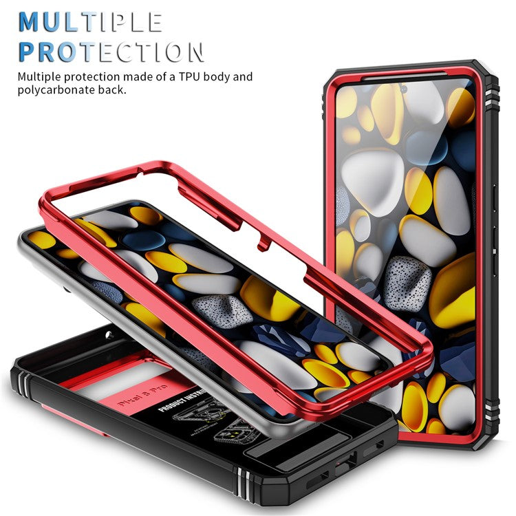 For Google Pixel 8 Pro Case Camshield Ring Holder Kickstand TPU+PC Phone Cover - Black+Red