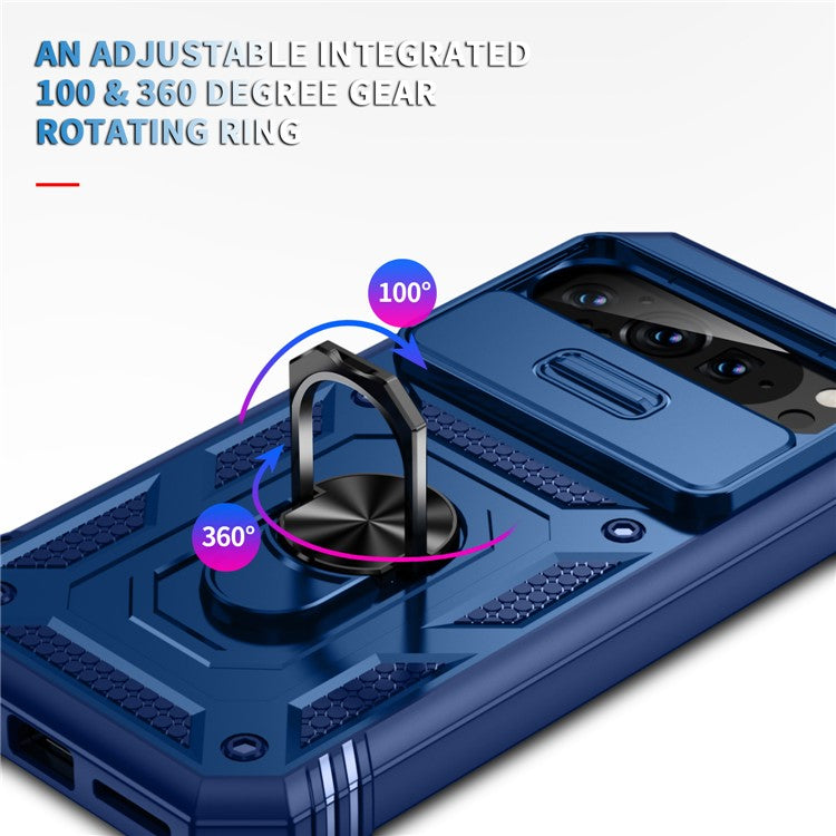 For Google Pixel 9 Pro XL Case Slide Lens Cover Kickstand TPU+PC Phone Protector - Blue