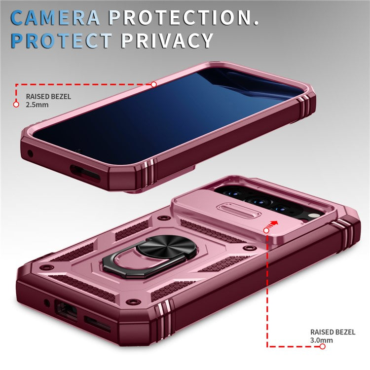 For Google Pixel 9 Pro XL Case Slide Lens Cover Kickstand TPU+PC Phone Protector - Dark Red