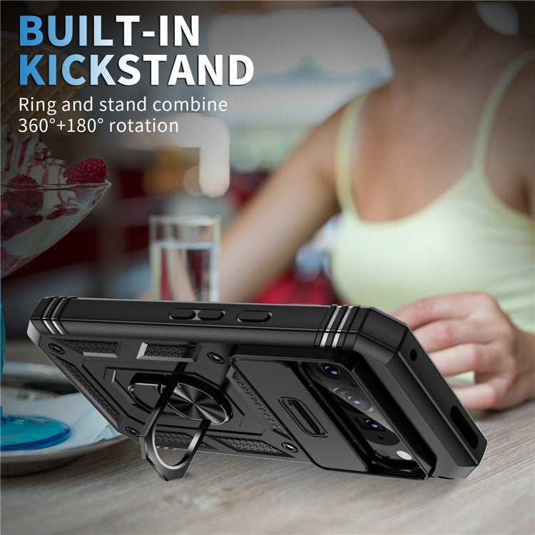 For Google Pixel 9 Pro XL Case Slide Lens Cover Kickstand TPU+PC Phone Protector - Black