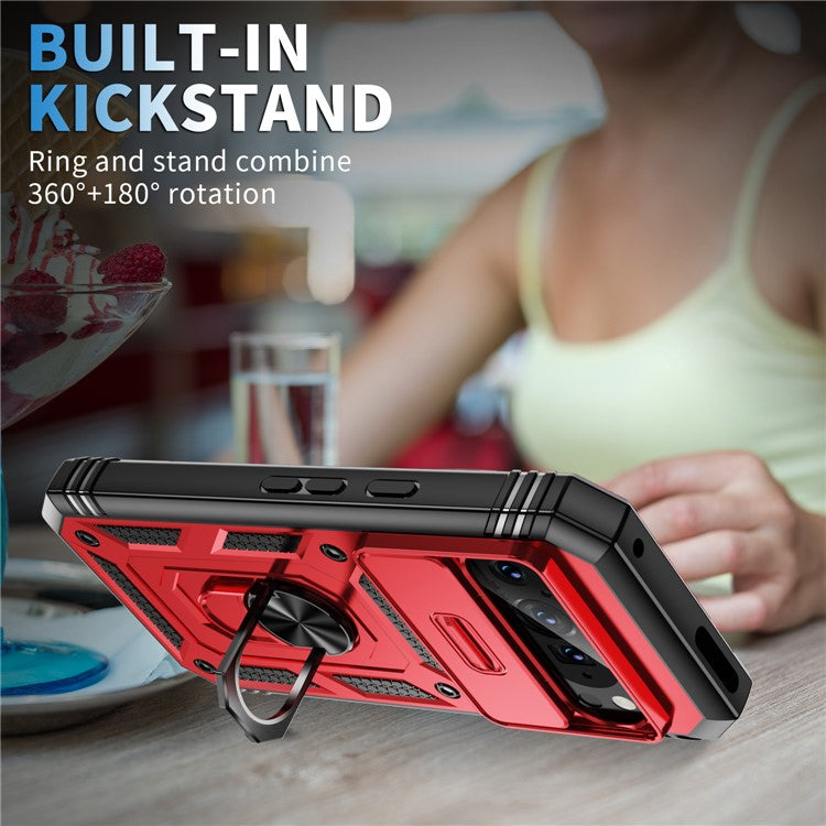 For Google Pixel 9 Pro XL Case Slide Lens Cover Kickstand TPU+PC Phone Protector - Black+Red