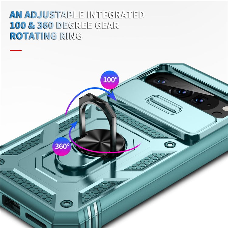 For Google Pixel 9 Pro XL Case Slide Lens Cover Kickstand TPU+PC Phone Protector - Green