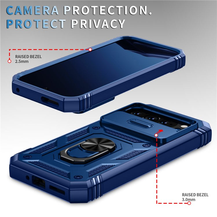 For Google Pixel 9 / Pixel 9 Pro Case Camshield Rotary Kickstand TPU+PC Phone Cover - Blue