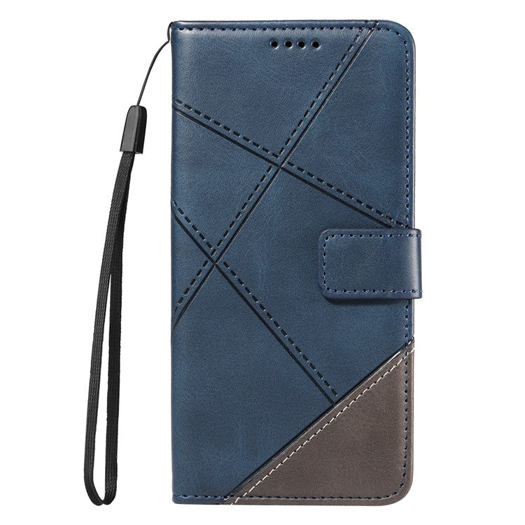 For Google Pixel 8 Pro Case Lines Pattern PU Leather Wallet Folio Phone Cover - Blue