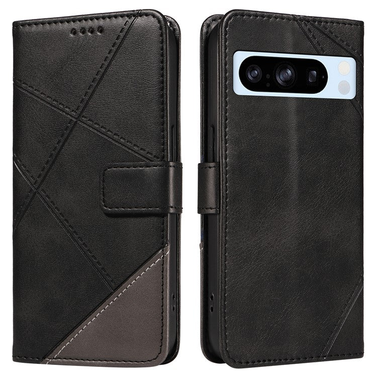 For Google Pixel 8 Pro Case Lines Pattern PU Leather Wallet Folio Phone Cover - Black