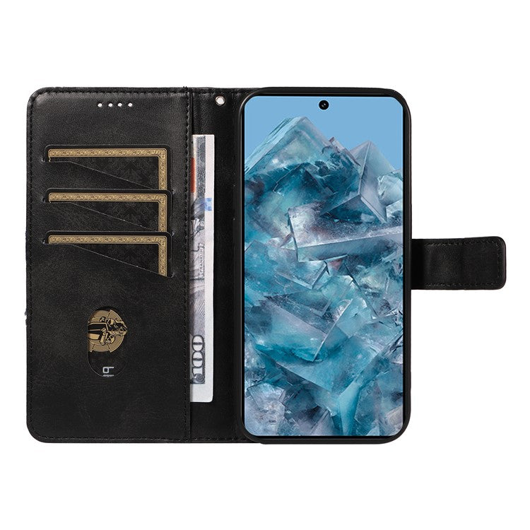 For Google Pixel 8 Pro Case Lines Pattern PU Leather Wallet Folio Phone Cover - Black