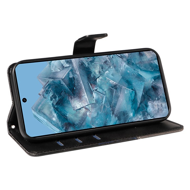 For Google Pixel 8 Pro Case Lines Pattern PU Leather Wallet Folio Phone Cover - Black