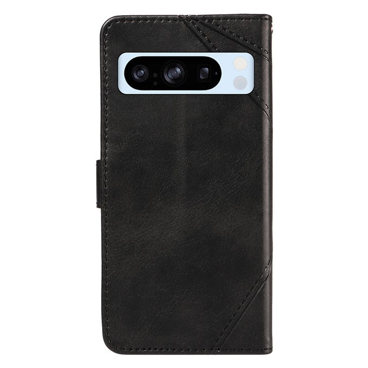 For Google Pixel 8 Pro Case Lines Pattern PU Leather Wallet Folio Phone Cover - Black