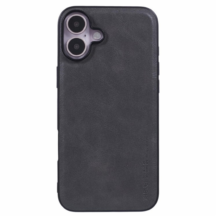 X-LEVEL Bojue-3 Series For iPhone 16 Plus Case Leather Coated PC+TPU Hybrid Protective Cover - Grey