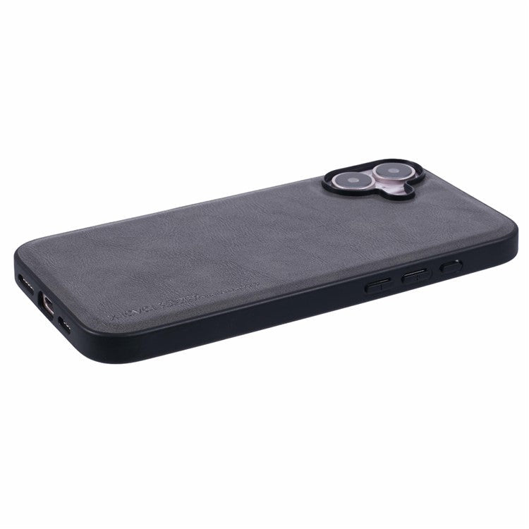 X-LEVEL Bojue-3 Series For iPhone 16 Plus Case Leather Coated PC+TPU Hybrid Protective Cover - Grey