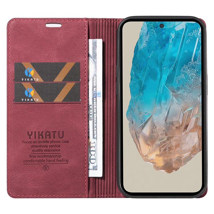 YIKATU YK-004 For Samsung Galaxy M35 5G Case Wallet Leather Phone Cover Strong Magnetic Closure - Wine Red