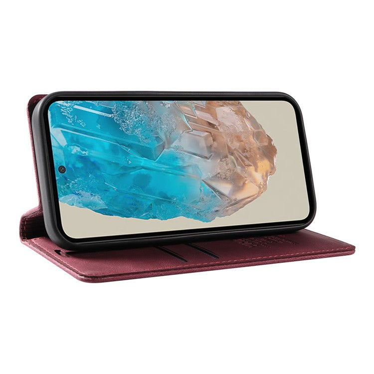YIKATU YK-004 For Samsung Galaxy M35 5G Case Wallet Leather Phone Cover Strong Magnetic Closure - Wine Red