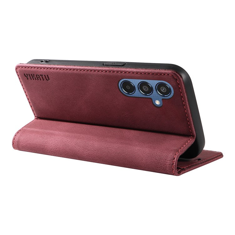 YIKATU YK-004 For Samsung Galaxy M35 5G Case Wallet Leather Phone Cover Strong Magnetic Closure - Wine Red