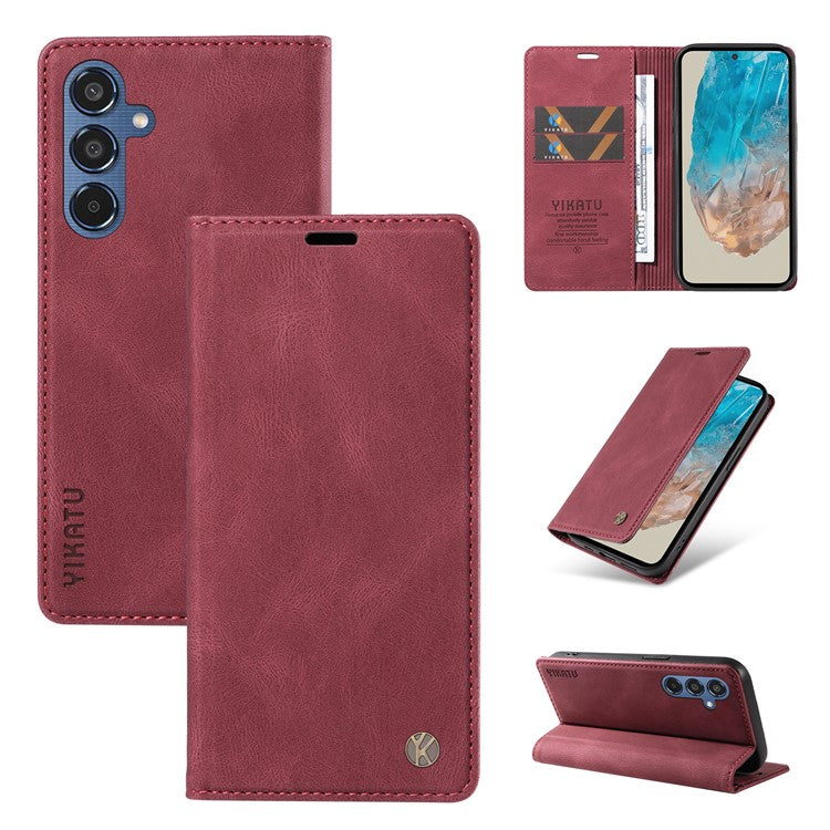 YIKATU YK-004 For Samsung Galaxy M35 5G Case Wallet Leather Phone Cover Strong Magnetic Closure - Wine Red
