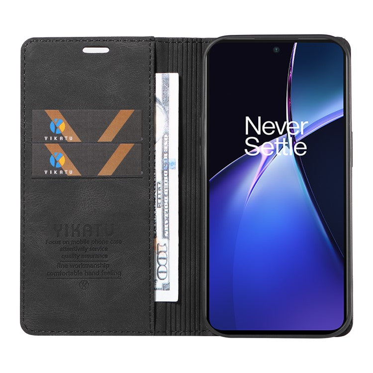 YIKATU YK-004 For OnePlus Nord CE4 Lite 5G / Oppo K12x 5G (China) Case Leather Phone Cover Wallet with Card Holder - Black