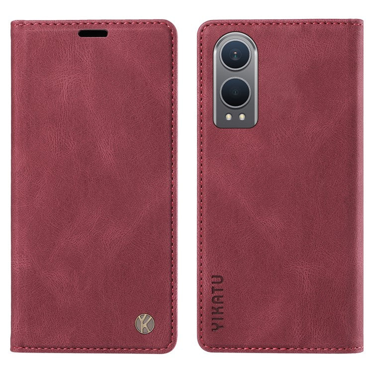 YIKATU YK-004 For OnePlus Nord CE4 Lite 5G / Oppo K12x 5G (China) Case Leather Phone Cover Wallet with Card Holder - Wine Red