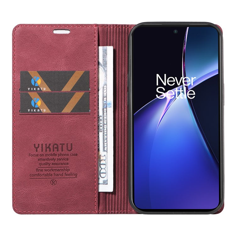 YIKATU YK-004 For OnePlus Nord CE4 Lite 5G / Oppo K12x 5G (China) Case Leather Phone Cover Wallet with Card Holder - Wine Red