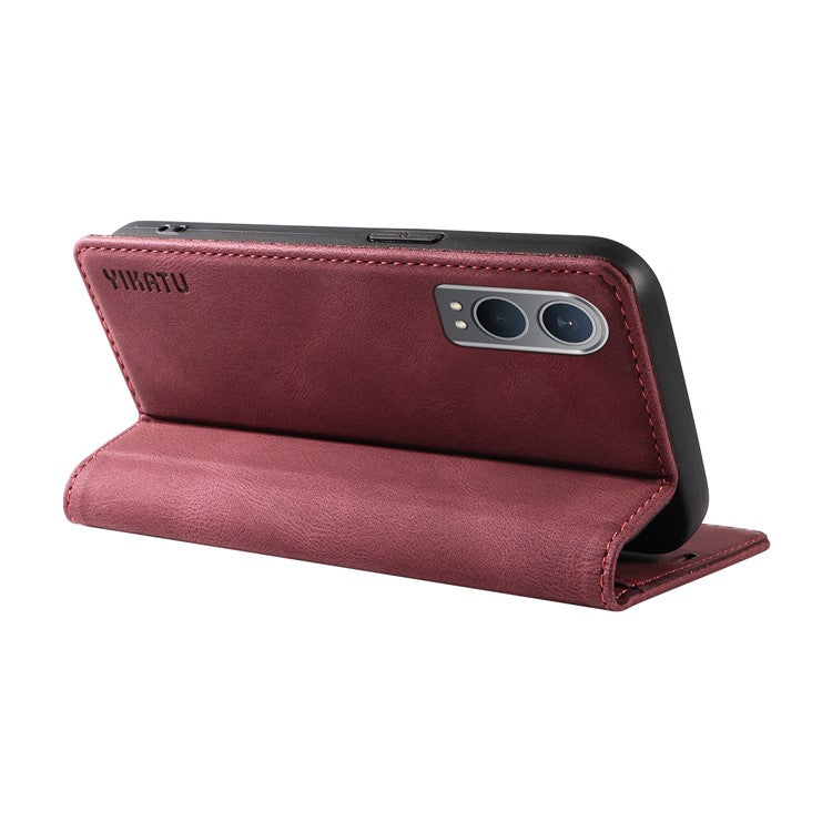 YIKATU YK-004 For OnePlus Nord CE4 Lite 5G / Oppo K12x 5G (China) Case Leather Phone Cover Wallet with Card Holder - Wine Red