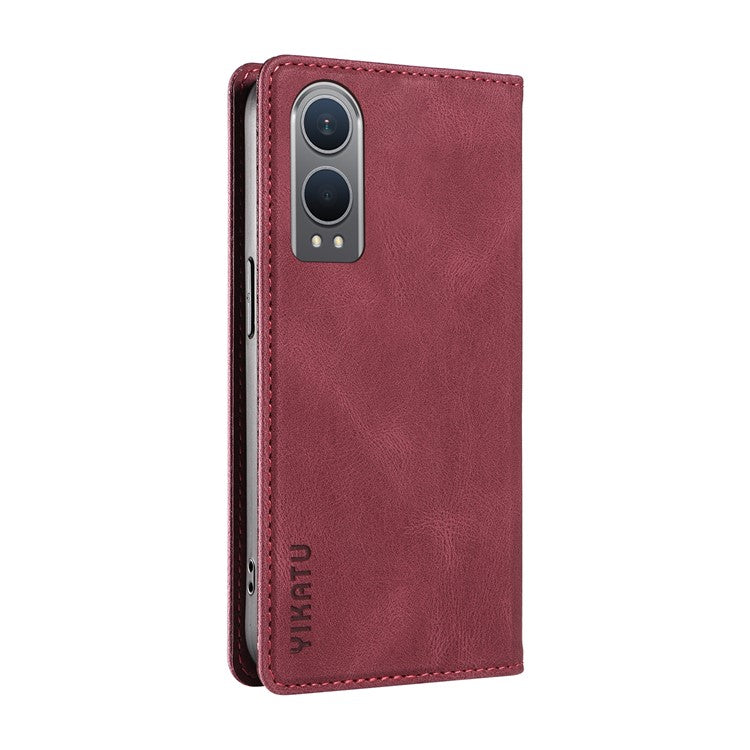 YIKATU YK-004 For OnePlus Nord CE4 Lite 5G / Oppo K12x 5G (China) Case Leather Phone Cover Wallet with Card Holder - Wine Red