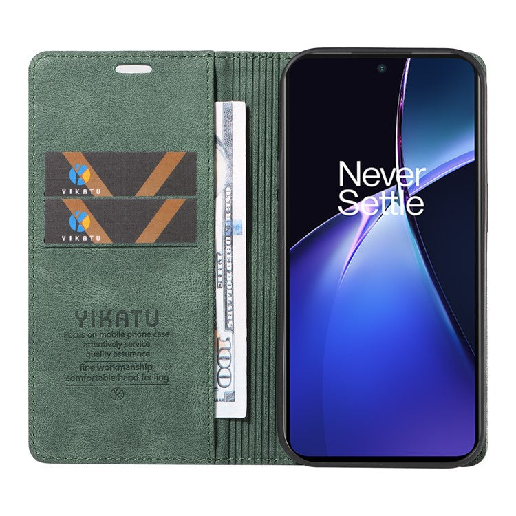 YIKATU YK-004 For OnePlus Nord CE4 Lite 5G / Oppo K12x 5G (China) Case Leather Phone Cover Wallet with Card Holder - Green