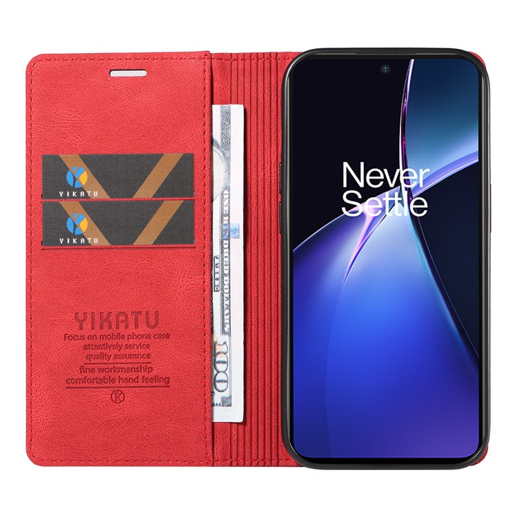 YIKATU YK-004 For OnePlus Nord CE4 Lite 5G / Oppo K12x 5G (China) Case Leather Phone Cover Wallet with Card Holder - Red