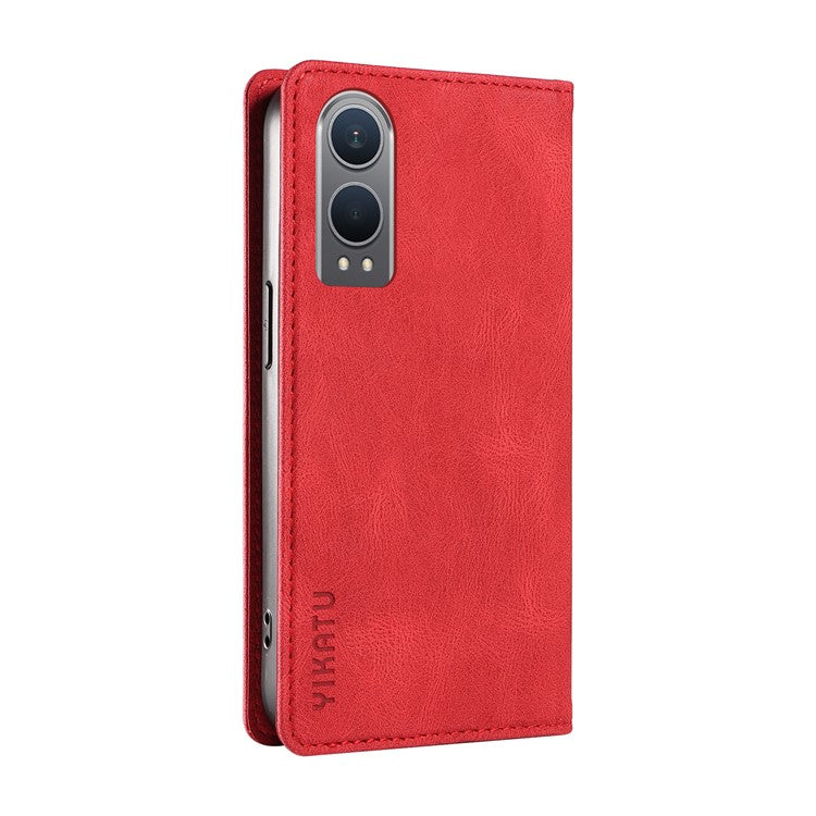 YIKATU YK-004 For OnePlus Nord CE4 Lite 5G / Oppo K12x 5G (China) Case Leather Phone Cover Wallet with Card Holder - Red