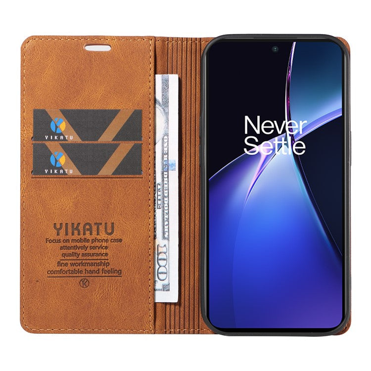 YIKATU YK-004 For OnePlus Nord CE4 Lite 5G / Oppo K12x 5G (China) Case Leather Phone Cover Wallet with Card Holder - Brown