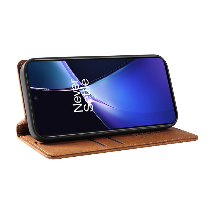 YIKATU YK-004 For OnePlus Nord CE4 Lite 5G / Oppo K12x 5G (China) Case Leather Phone Cover Wallet with Card Holder - Brown