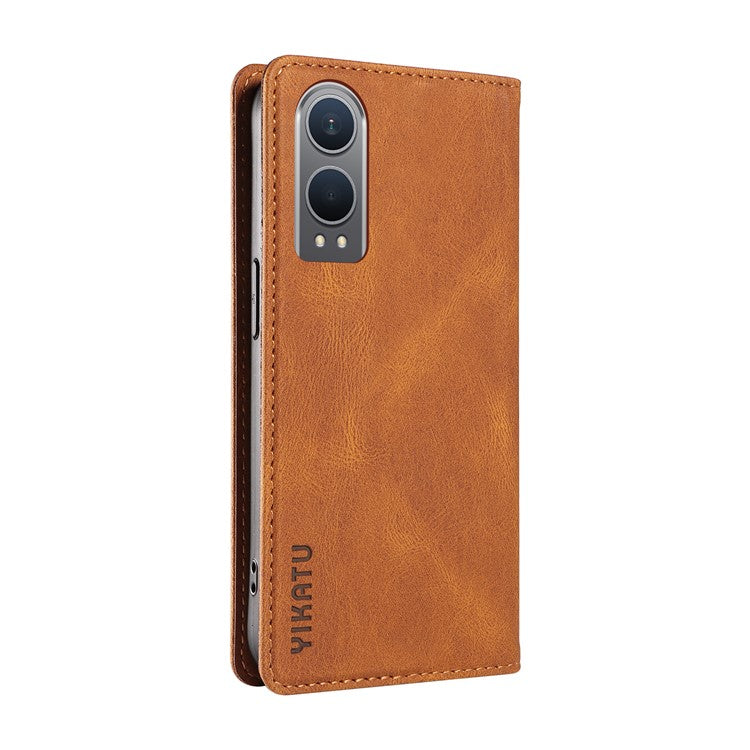 YIKATU YK-004 For OnePlus Nord CE4 Lite 5G / Oppo K12x 5G (China) Case Leather Phone Cover Wallet with Card Holder - Brown