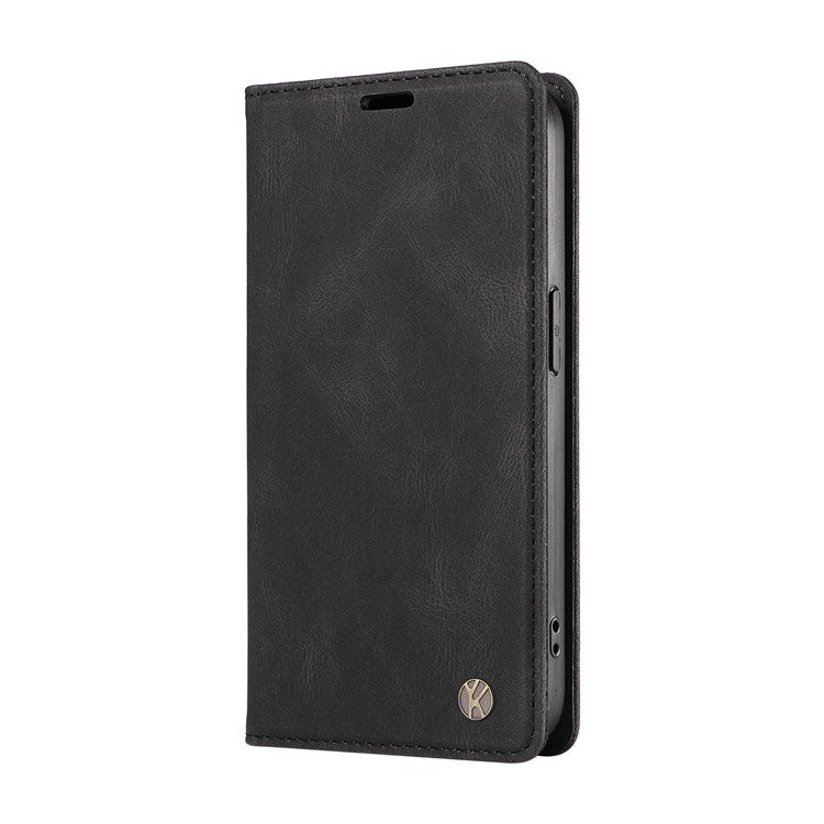YIKATU YK-004 For Oppo Reno12 F 4G Case Leather Magnetic Auto-Absorbed Phone Cover Skin-Touch - Black
