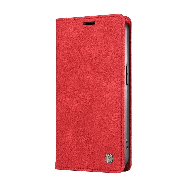 YIKATU YK-004 For Oppo Reno12 F 4G Case Leather Magnetic Auto-absorbed Phone Cover Skin-touch - Red