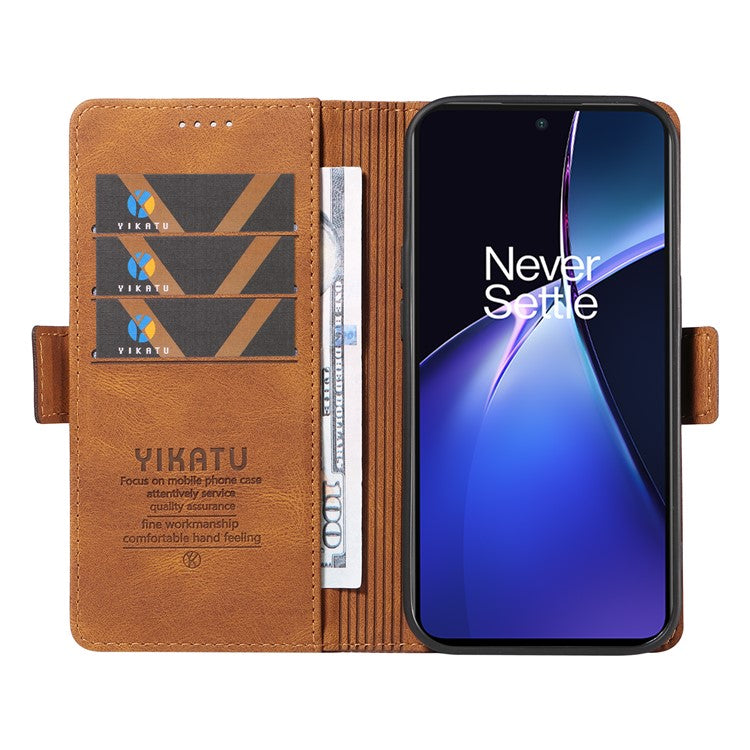 YIKATU YK-005 For OnePlus Nord CE4 Lite 5G / Oppo K12x 5G (China) Case PU Leather Phone Cover Stand Card Slots - Brown