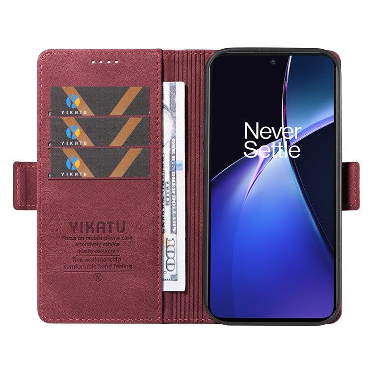YIKATU YK-005 For OnePlus Nord CE4 Lite 5G / Oppo K12x 5G (China) Case PU Leather Phone Cover Stand Card Slots - Wine Red