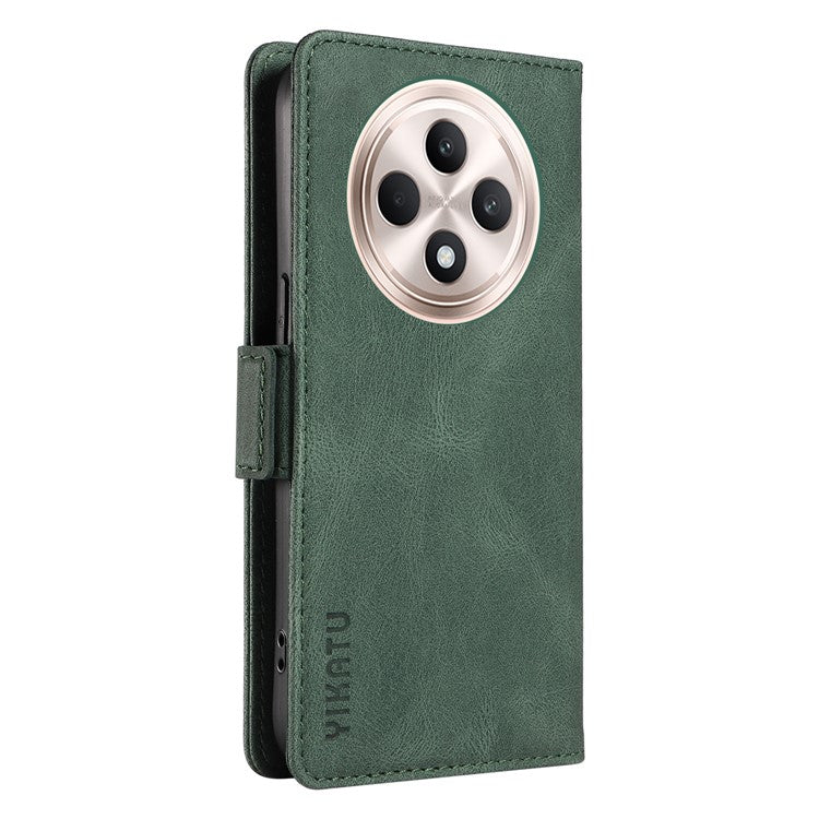 YIKATU YK-005 For Oppo Reno12 F 4G Case PU Leather Skin-touch Phone Cover Folding Stand - Green