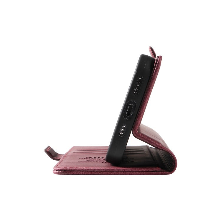 YIKATU YK-005 For Oppo Reno12 F 4G Case PU Leather Skin-touch Phone Cover Folding Stand - Wine Red