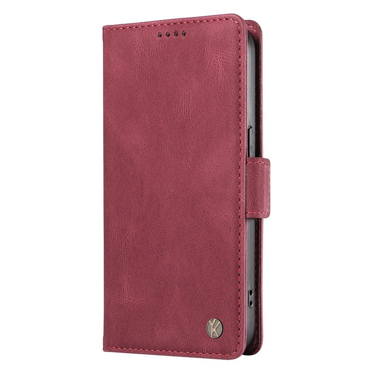 YIKATU YK-005 For Oppo Reno12 F 4G Case PU Leather Skin-touch Phone Cover Folding Stand - Wine Red