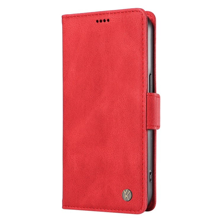 YIKATU YK-005 For Oppo Reno12 F 4G Case PU Leather Skin-touch Phone Cover Folding Stand - Red