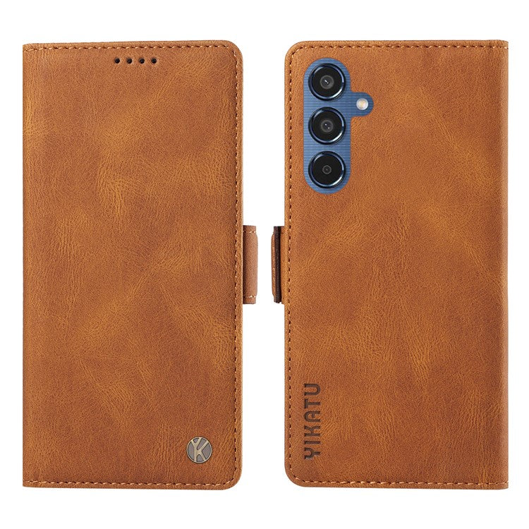 YIKATU YK-005 For Samsung Galaxy M35 5G Case PU Leather Wallet Phone Cover Skin Touch Feeling - Brown
