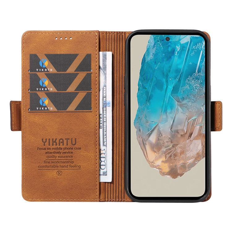 YIKATU YK-005 For Samsung Galaxy M35 5G Case PU Leather Wallet Phone Cover Skin Touch Feeling - Brown