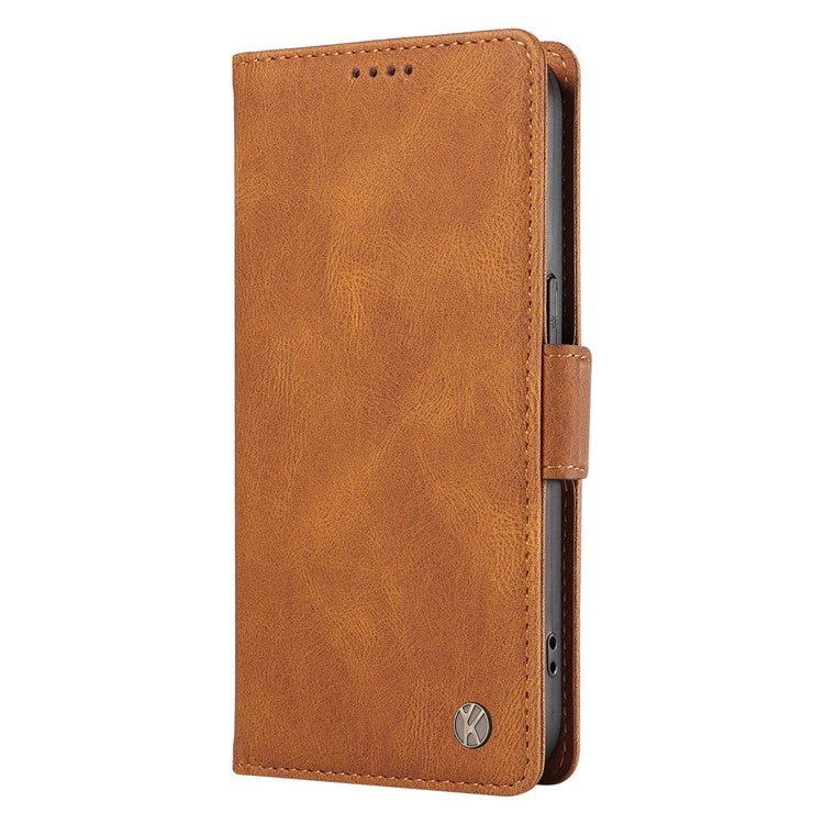 YIKATU YK-005 For Samsung Galaxy M35 5G Case PU Leather Wallet Phone Cover Skin Touch Feeling - Brown