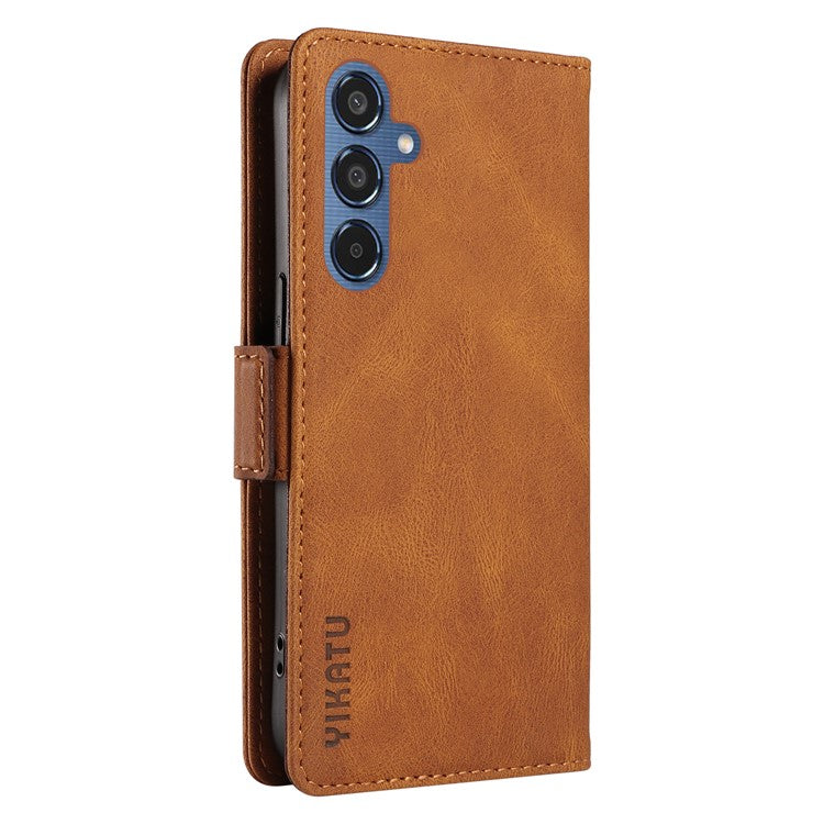 YIKATU YK-005 For Samsung Galaxy M35 5G Case PU Leather Wallet Phone Cover Skin Touch Feeling - Brown
